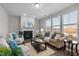 Bright living room featuring large windows, a fireplace, hardwood floors, and comfortable seating at 1033 Laredo Ln, Durham, NC 27703
