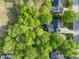 Aerial view of residential properties surrounded by mature trees, offering a serene and private setting at 105 Hein Dr, Clayton, NC 27527