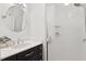 Bathroom featuring white subway tile shower and a marble vanity at 120 Barbary Ct, Cary, NC 27511