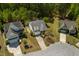 Aerial view showcases the home, its well-maintained lawn, driveway, and landscaping, nestled in a friendly neighborhood at 2008 Stanwood Dr, Apex, NC 27502
