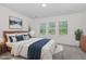Stylishly furnished bedroom with large windows, a comfortable bed, and coordinated decor at 2434 Heron Watch Pl, Fuquay Varina, NC 27526