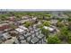 Aerial view of townhomes with rooftop patios in a vibrant neighborhood setting at 400 W Rosemary St # 104, Chapel Hill, NC 27516