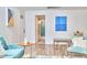 Bright living room with a view of the bathroom and stylish, modern decor at 4513 Denfield St, Durham, NC 27704