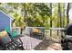 Inviting deck with comfortable seating, outdoor rug, grill, and a view of the private backyard at 6 Landover Ct, Durham, NC 27713