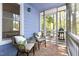 Relaxing screened porch with cozy seating, brick flooring, and an inviting view of the surrounding greenery at 6 Landover Ct, Durham, NC 27713