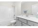 Bathroom featuring a single vanity and shower/tub combo at 61 Okra Ct, Selma, NC 27576
