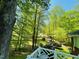 View of long driveway from house shows lush green grass and mature trees, creating a private setting at 6212 Trevor Ct, Raleigh, NC 27613