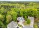 An aerial view highlighting the home's position among lush greenery and its well-maintained landscape at 733 Holding Ridge Ct, Wake Forest, NC 27587