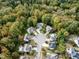 Stunning aerial view of a cul-de-sac homes nestled within lush, mature trees showcasing neighborhood landscape at 733 Holding Ridge Ct, Wake Forest, NC 27587
