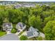 A high angle aerial shot showing the neighborhood with lush trees at 733 Holding Ridge Ct, Wake Forest, NC 27587