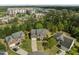 Aerial view of neighborhood showcasing landscaped lawns, mature trees, and beautiful homes at 112 Natchez Ct, Cary, NC 27519