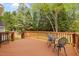 Relax on the spacious back deck surrounded by lush greenery; ideal for outdoor enjoyment at 112 Natchez Ct, Cary, NC 27519
