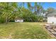 Expansive backyard featuring lush greenery, mature trees, and a charming storage shed at 119 Johnson St, Broadway, NC 27505
