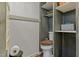 Compact bathroom with built in shelving and toilet at 119 Johnson St, Broadway, NC 27505