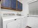 Laundry room with washer, dryer, and blue cabinets for ample storage at 1204 Hydrangea Ct, Hillsborough, NC 27278