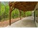 Concrete patio under a wood deck offers an outdoor space with a view of the trees at 1368 Ohio Ln, Sanford, NC 27332