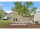 Charming home's back exterior featuring a well manicured lawn, patio, and mature trees at 1808 Elkpark Dr, Raleigh, NC 27610