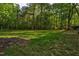Expansive grassy backyard bordered by lush, mature trees at 2108 Canterbury Rd, Clayton, NC 27520