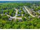 Scenic aerial view of a suburban neighborhood with lush trees and well-manicured lawns surrounding beautiful homes at 249 Mill Creek Dr, Clayton, NC 27527