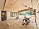 View of the patio under construction with wooden ceiling and siding at 5504 Kingwood Dr, Raleigh, NC 27609