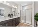 Beautiful bathroom with a double vanity and a glass enclosed shower at 605 Callan View Ave, Wake Forest, NC 27587
