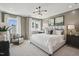 Comfortable bedroom with wood paneling, a plush bed, neutral colors, and ample natural light at 801 Hyperion Aly, Wake Forest, NC 27587