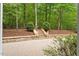 Beautiful patio area with lush greenery and unique hardscape elements at 919 Woodham, Pittsboro, NC 27312