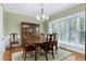 Charming dining room with a classic chandelier, a large bay window, and ample seating for Gathering gatherings at 102 Windrock Lane, Cary, NC 27518