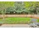 Private backyard featuring a wood fence, mature trees, and patio seating area at 105 Ryder Cup Cir, Raleigh, NC 27603