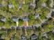 An aerial view of the neighborhood showcasing tree lined streets and well maintained homes and landscaping at 1100 Queensbury Cir, Durham, NC 27713