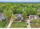 Aerial view of a charming two-story home with a well-manicured lawn, and driveway with two parked cars at 124 Mantle Dr, Clayton, NC 27527