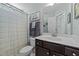 Bathroom featuring a vanity, mirror, and shower with curtain at 166 Yellow Jacket Rdg, Clayton, NC 27520