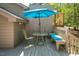 Decking with outdoor seating has a blue umbrella at 200 W Woodcroft Pkwy # 45C, Durham, NC 27713