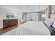 Spacious primary bedroom featuring hardwood floors, ensuite bath, and custom curtains at 2805 Chelsea Cir, Durham, NC 27707