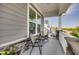 Cozy front porch with seating, showcasing exterior details like stone accents and gray siding on the two-story home at 3037 Freeman Farm Way, Rolesville, NC 27571