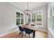 Charming dining room with wood table and blue chairs with bright natural light at 3545 Donlin Dr, Wake Forest, NC 27587