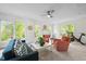 Bright living area with comfortable seating, fireplace, and large windows showcasing wooded views at 3612 Darwin Rd, Durham, NC 27707