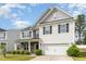 Charming two-story home featuring stone accents, gray and white siding and shutters, and a two-car garage at 3917 White Kestrel Dr, Raleigh, NC 27616