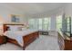 Bright bedroom with wooden bed frame, bay windows, and plantation shutters for natural light at 43 Turtle Point Bnd, Chapel Hill, NC 27516