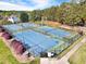 Aerial view showcases well-maintained tennis and basketball courts, providing recreational opportunities in a gated community at 510 Guy Walker Way, Durham, NC 27703