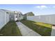Backyard featuring a fenced yard with grass, and a basketball hoop on garage at 6511 Academic Ave, Raleigh, NC 27616
