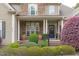 Charming front porch with elegant columns, stone accents, and professionally landscaped garden beds at 6512 Southern Times Dr, Raleigh, NC 27603