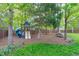 Spacious fenced backyard with a play structure, swing set and hammock for outdoor fun and relaxation at 8005 Somerdale Dr, Durham, NC 27713