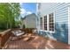 Cozy deck with comfortable seating and a great view of the backyard and adjacent home at 8005 Somerdale Dr, Durham, NC 27713