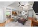 Cozy living room showcasing open floor plan and view into the kitchen at 903 Oldwyck Dr, Fuquay Varina, NC 27526