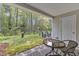 Covered patio with seating and a lush backyard view at 918 E Green St # F105, Franklinton, NC 27525
