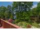 Backyard with lush landscaping, views of the water and mature trees as seen from the deck at 959 Sagamore Dr, Louisburg, NC 27549
