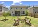 Lush backyard featuring a fire pit and chairs, perfect for outdoor entertaining at 126 Elmsford St, Durham, NC 27703