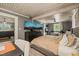Spacious bedroom featuring a comfortable bed, dual-screen TVs, and a workstation for convenience at 12601 Boyce Mill Rd, Raleigh, NC 27613