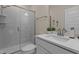 Bathroom featuring a modern vanity with a vessel sink and tiled walk-in shower at 1265 Meadow Queen Ln, Apex, NC 27502